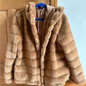Light Brown Faux Fur Jacket with Hood